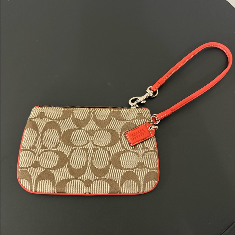Coach Brown and Red Signature Wristlet